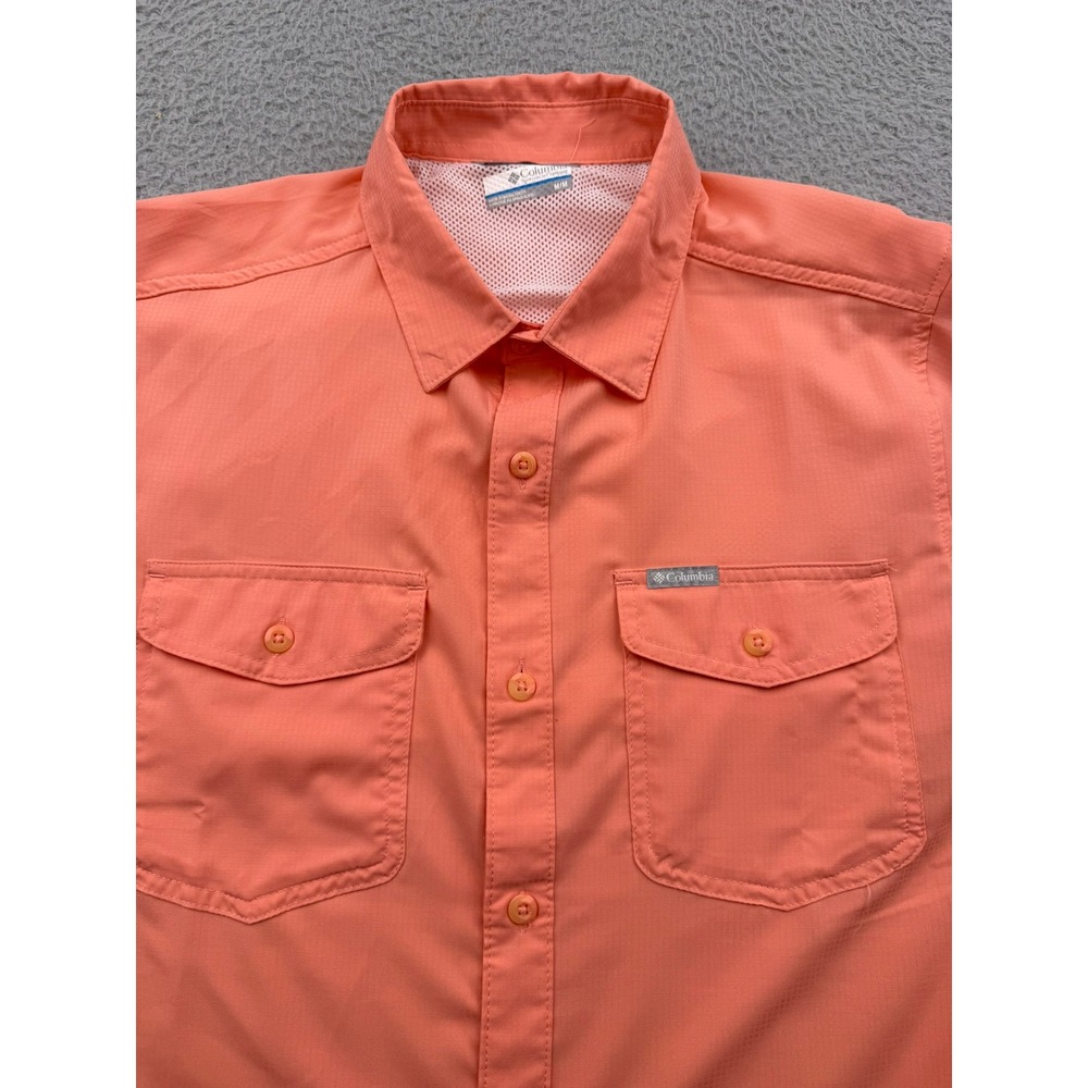 Columbia Button Up Shirt Mens Medium Coral Orange Ripstop Omni-Wick Vented